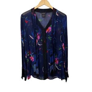 Francesca Rose Peasant Blouse Women’s Large Floral Button Up Lace Semi Sheer Top